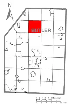 Map of Butler County, Pennsylvania, highlighting Cherry Township