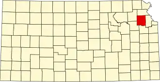 Map of Kansas highlighting Jefferson County