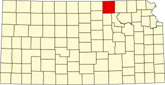 Map of Kansas highlighting Washington County