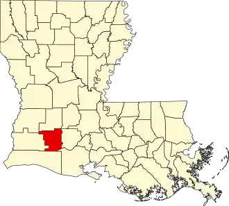 Map of Louisiana highlighting Jefferson Davis Parish