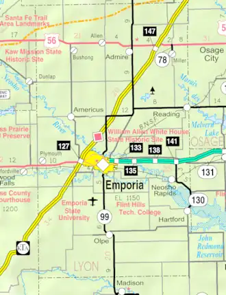 KDOT map of Lyon County (legend)