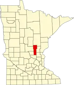 State map highlighting Mille Lacs County