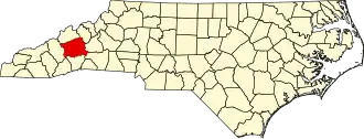 Map of North Carolina highlighting Buncombe County