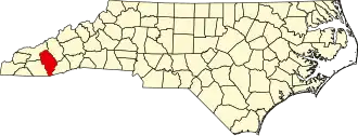 Map of North Carolina highlighting Jackson County