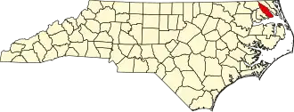 Map of North Carolina highlighting Pasquotank County