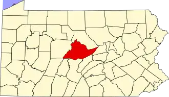 Location of Centre County in Pennsylvania