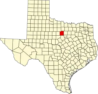 State map highlighting Palo Pinto County