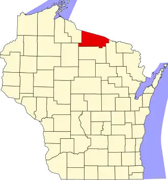 State map highlighting Vilas County