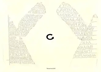 A drawing of fragments of marble bearing inscriptions in Nubian