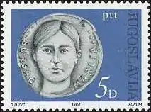Blue postage stamp with Bursać's face on a medallion