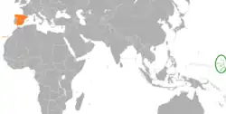 Map indicating locations of Marshall Islands and Spain