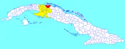 Martí municipality (red) within Matanzas Province (yellow) and Cuba