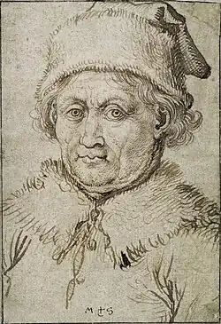 Drawing of an old man with fur collar and hat, 1475