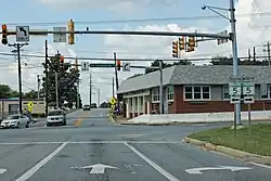 Maryland Route 231 (Prince Frederick Road) at the intersection with Maryland Route 5 Business in the heart of downtown Hughesville