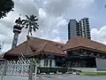 The tiered roofs of the mosque.