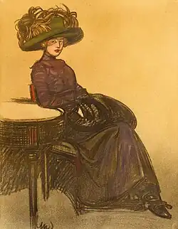 Maxime Dethomas: Femme assise au manchon et chapeau à plumes (c. 1905).