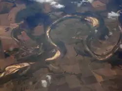 Aerial view of a meander in the Red River (Texas)
