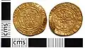 A gold quarter noble coin of Edward III, dating from c. 1363 – c. 1369, found in Slapton in 2015[17]