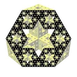 Size of hexagrams on a diagonal of a section of a Menger sponge model: