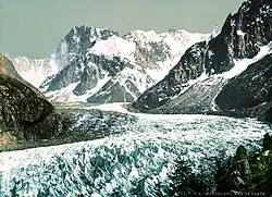 Mer de Glace, Dent du Géant (4,013 m) and Grandes Jorasses (4,208 m) in Chamonix (c. 1890)