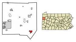 Location of Grove City in Mercer County, Pennsylvania (left) and of Mercer County in Pennsylvania (right)