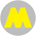 A yellow "M" over a grey circle.