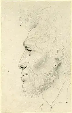 A drawing of a Maori man with facial tattoos