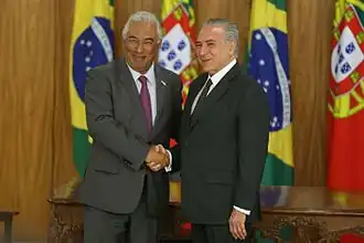 President Michel Temer and Prime Minister António Costa in Brasília, 2016.