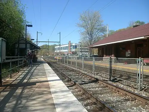 Miquon station in 2012. River Park I is in the background.