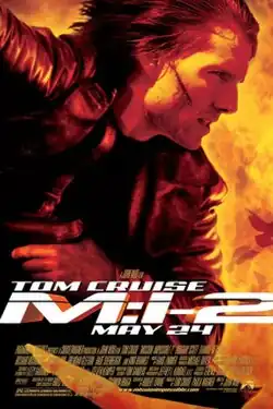 Poster depicting wounded Ethan Hunt running. The background around him filled with flame and a bird