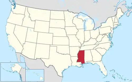 Map of the United States highlighting Mississippi