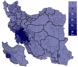 Votes received by Rezaee per districts