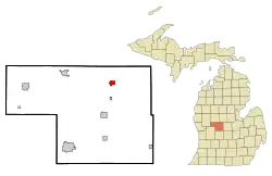Location of Edmore in Montcalm County and the state of Michigan