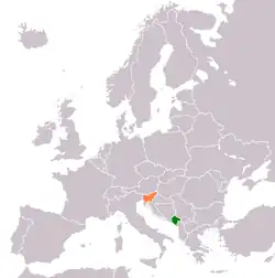 Map indicating locations of Montenegro and Slovenia
