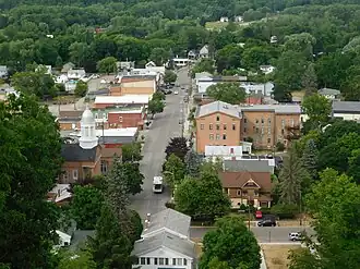 Downtown Montour Falls as seen from Mill Street above Shequaga Falls.