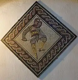 Mosaic of a Thraex gladiator in a house at the hautes promenades.