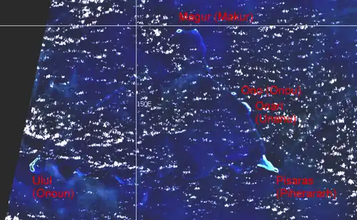 NASA WorldWind screenshot of Namonuito Atoll showing Piherarh's location