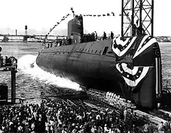 Image 23The launching ceremony of USS Nautilus January 1954. In 1958 it would become the first vessel to reach the North Pole. (from Nuclear power)