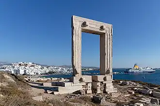 The marble gate of the temple of Apollo in Naxos, known as 'Portara'.