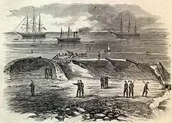 USS Cumberland (right) with the frigate USS Congress at Newport News Point, 1862