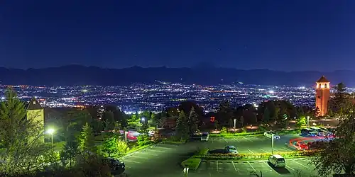 Kōfu Basin from Yamanashi Prefecture Fuefukigawa Fruit Park.