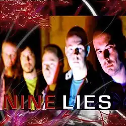 Nine Lies Promo Madison Square Garden in November 2013, from left to right: Stephen McAuley; John Rossi; Nick Black; Dave Kernohan; Stevie Mann