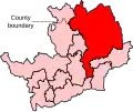 The largest constituency in the county, located in the north and east. Its northernmost parts are considerably further north than constituencies in the west.