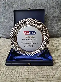 OGAE Serbia Award OGAE Serbia award for the best song of Pesma za Evroviziju '24, which is shaped like a plate.