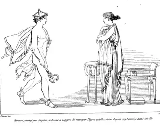 Hermes orders Calypso to release Odysseus by John Flaxman (1810)