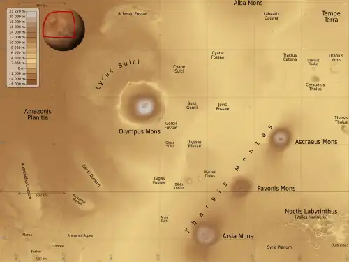 Olympus Mons Region showing several large volcanoes