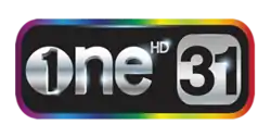 One HD 31 logo, featuring rainbow border, "1" on "O" of "One HD", and "31" superimposed on silver square