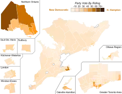 Support for New Democratic Party candidates by riding