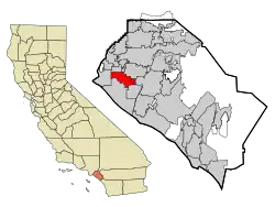 Location of Westminster within Orange County, California