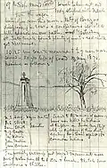 Sketch created in 1871 of original marker showing location of wooden monument erected at the location of the massacre